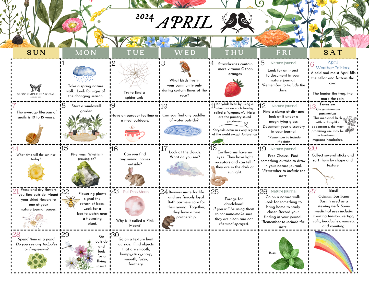 April 2024 Nature Prompts Calendar